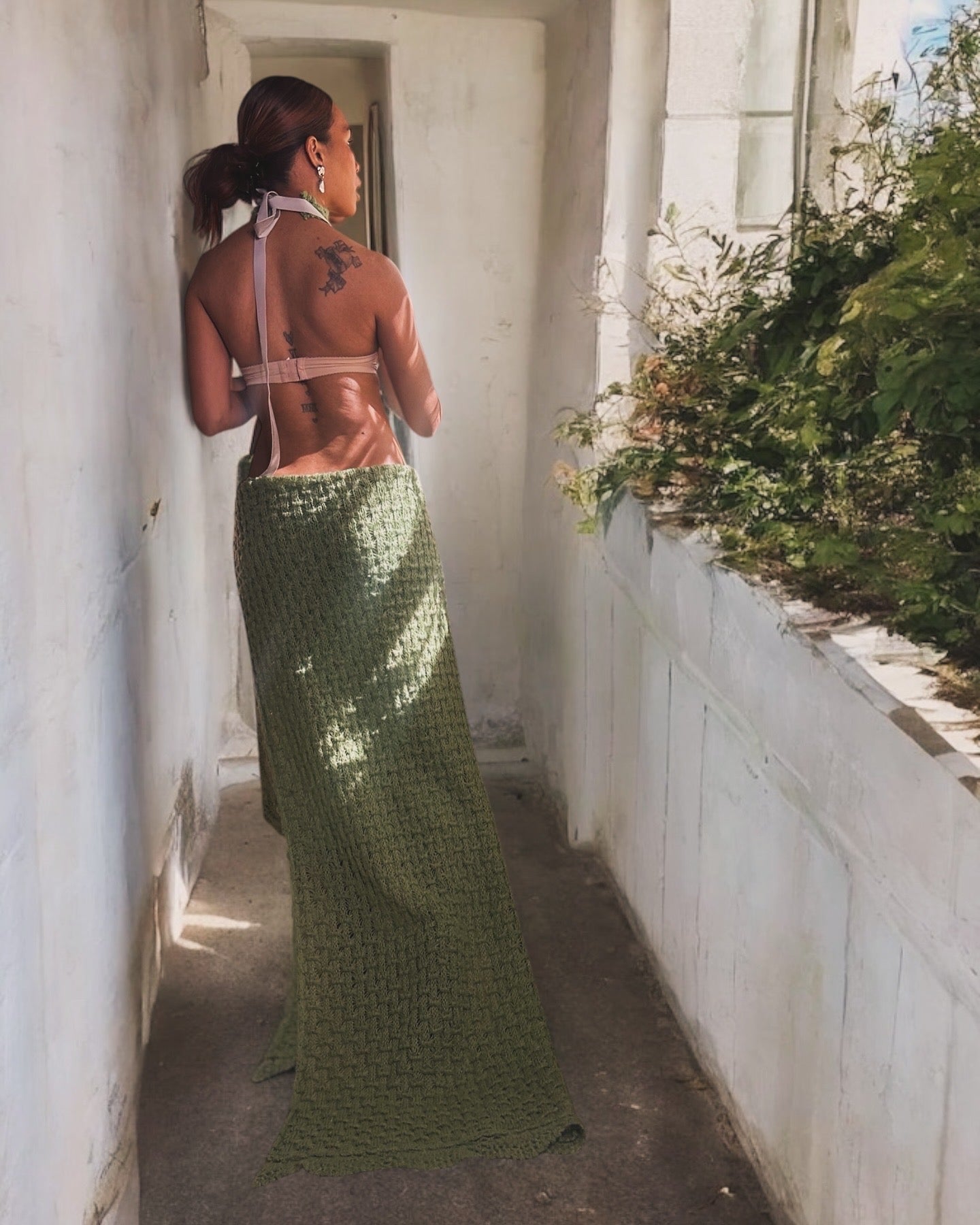 Green knit x scribble bra