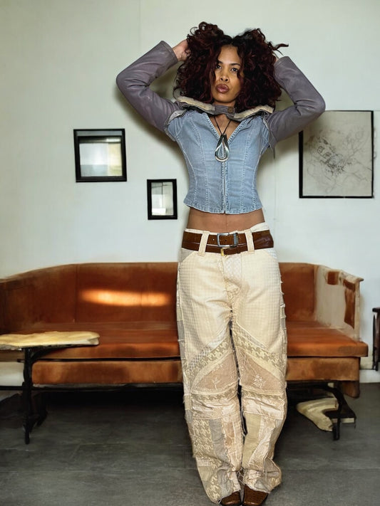 Layered textile pant.